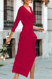 Koovaa Fashion Celebrities Solid Patchwork V Neck Pencil Skirt Dresses(5 Colors)