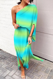 Koovaa Fashion Print One Shoulder Waist Skirt Dresses(5 Colors)