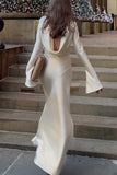 Koovaa Celebrities Elegant Solid Backless O Neck One Step Skirt Dresses